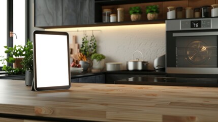 Poster - Modern kitchen with a blank tablet screen