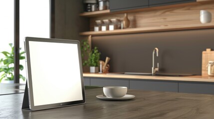 Poster - Modern kitchen with a blank tablet screen