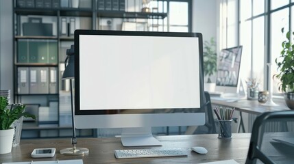 Poster - Modern office with a blank computer screen