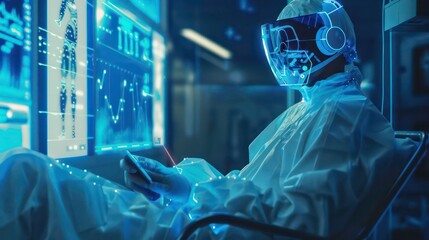 Poster - Man doctor in futuristic medicine medical concept. Generative AI