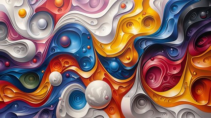 Wall Mural - This detailed 3D digital artwork features swirling patterns in a multicolor palette, perfect for a wallpaper or background