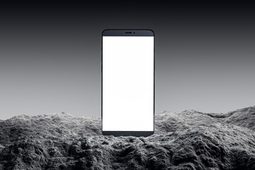 Poster - A smartphone with a blank screen on a textured surface, digital concept with a dark background. 3D Rendering