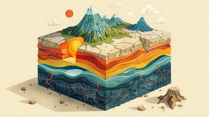 Wall Mural - Visual aid illustrating the structure of the Earth's layers crust mantle outer core and inner core with diagrams showing their composition and characteristics ideal for geology lessons