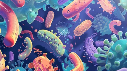 Wall Mural - Visual aid on Bacterial Cell Structure illustrating features like cell wall composition flagella and pili with diagrams of bacterial morphology and Gram staining