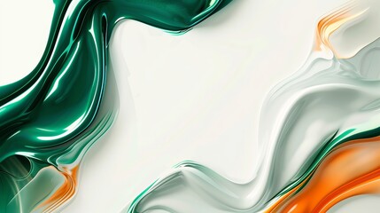 Wall Mural - Stunning 3D-rendered liquid texture flowing with green and orange colors for a dynamic wallpaper or background