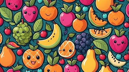 Wall Mural - A colorful fruit pattern with apples, bananas, and oranges