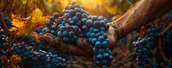 Canvas Print - Harvesting Ripe Grapes in a Vineyard