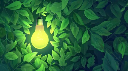 Wall Mural - Top View Vector Illustration: Green Eco-Friendly Light bulb from Fresh Leaves for Energy Saving and Environmental Sustainability. generative ai illustration. Generative AI