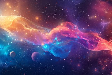 Wall Mural - abstract cosmic nebula with swirling gaseous clouds, stars, and planets in a galaxy