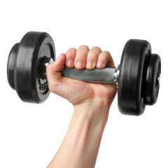 Wall Mural - Hand holding a black dumbbell, cut out