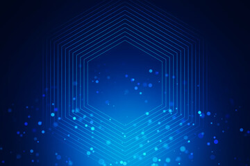 Canvas Print - Hexagonal geometric shapes glowing on a dark blue background, reflecting a technology concept. 3D Rendering