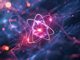 Glowing Atomic Structure with Abstract Lines and Bokeh Effect