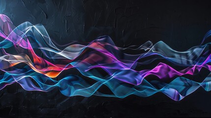 Canvas Print - Vivid neon-colored waveforms against a dark background offer a dynamic and artistic wallpaper