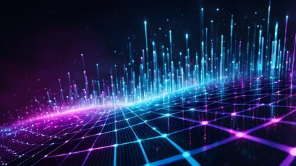 Poster - A computer generated image of a cityscape with a blue and pink background