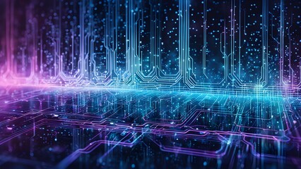 Poster - A computer generated image of a cityscape with a blue and pink background