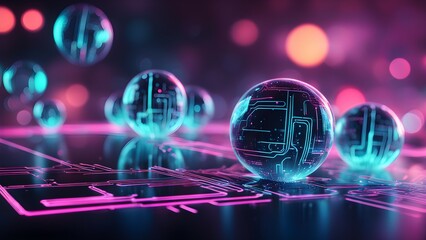 Poster - A computer generated image of a cityscape with a blue and pink background