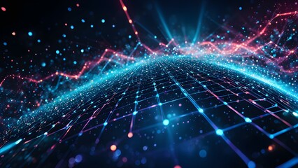 Poster - A computer generated image of a cityscape with a blue and pink background
