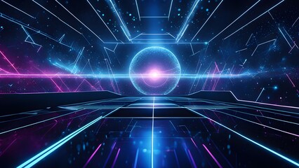 Poster - A computer generated image of a cityscape with a blue and pink background