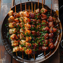 Poster - Fast food dish with meat and vegetable skewers, a delicious cuisine