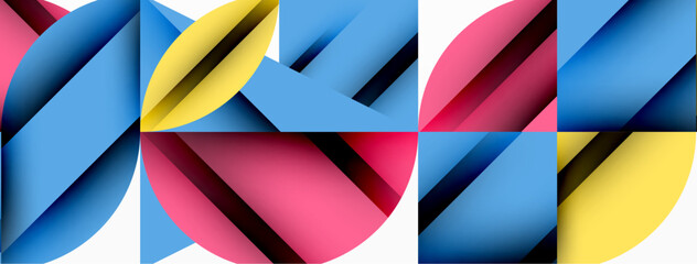 Aufkleber - Circle, square and flower petal geometric background. Round shapes composition for wallpaper, banner, background or landing