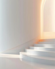 Canvas Print - A minimalist modern staircase with an archway provides a serene, elegant wallpaper or a sophisticated background