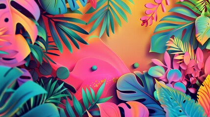 Canvas Print - This image features bright and vivid tropical foliage which can serve as a lively wallpaper or background for various uses