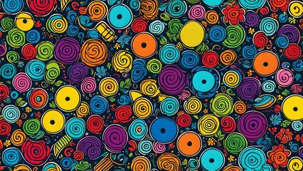 Wall Mural - A colorful abstract painting of many different colored circles
