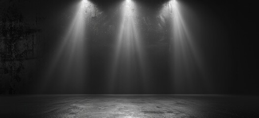 Wall Mural - Three Spotlights Illuminate Dark Concrete Floor