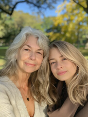 A beautiful woman in her 60s and her daughter