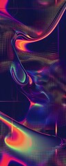 Canvas Print - A futuristic neon wave flows through a digital grid, creating a striking visual wallpaper or background