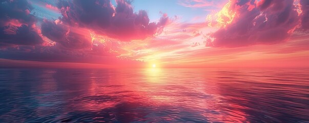 Sticker - A tranquil sunset over a calm ocean, the sky ablaze with hues of orange, pink, and purple.