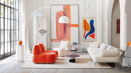 Canvas Print - living room interior with colorful Simple Nordic style