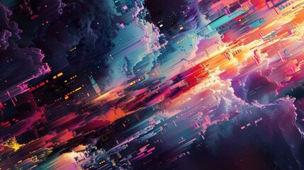 Poster - Stunning futuristic digital artwork showcasing neon and electric colors, with intricate patterns and dynamic motion capturing a sense of energy and innovation.