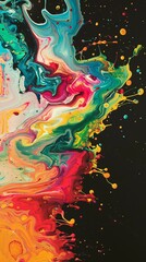 Poster - This image features colorful paint splashes blended together dynamically against a dark background, creating a vivid and energetic visual experience full of movement.