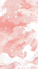 Canvas Print - Surreal artwork depicting pink and white ocean waves in an abstract, whimsical style with flowing design elements.