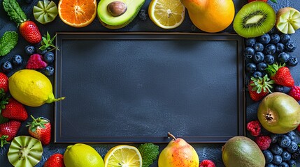 Wall Mural - Organic fruit on a colorful background. A natural and healthy food mix.