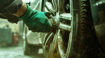 Sticker - Close-up of a Mechanic Tightening a Lug Nut