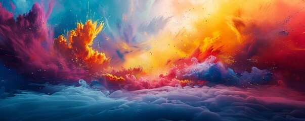 Wall Mural - A burst of vibrant colors exploding across a canvas, creating a sense of chaotic energy.