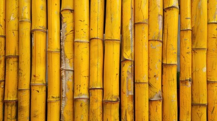 Wall Mural - Texture of bamboo Yellow dried bamboo pattern on wall or fence