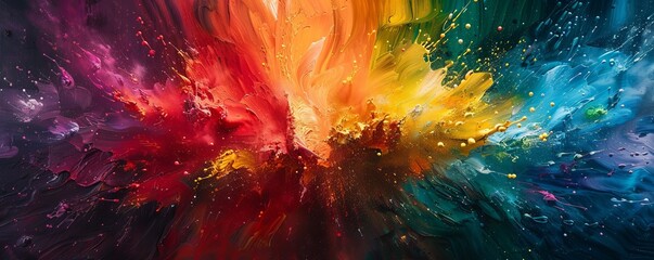 Wall Mural - A burst of vibrant colors exploding across a canvas, creating a chaotic yet mesmerizing spectacle of abstract art.