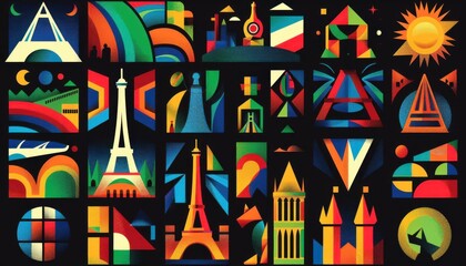 logos for paris 2024, in the style of julian opie, mysterious symbolism, political symbolism, krenz cushart