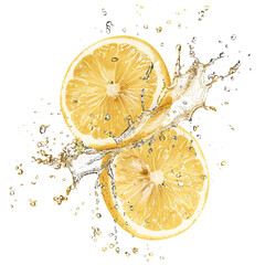 fresh delicious lemons splashing, cut out