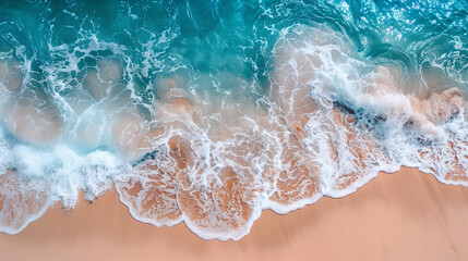 Wall Mural - Aerial shot of a wave hitting the beach