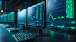 © ธนากร บัวพรหม - Sustainable finance data displayed on multiple computer screens, photorealistic, high detail
