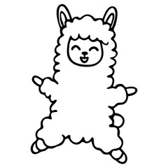 Wall Mural - A cute white alpaca with fluffy fur and a smiling face