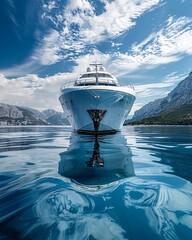 Wall Mural - Luxury white yacht on the sea background.