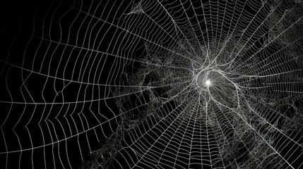 Poster - Abstract fractal sipder web on dark background with grungy ornament of broken moody web and particles.