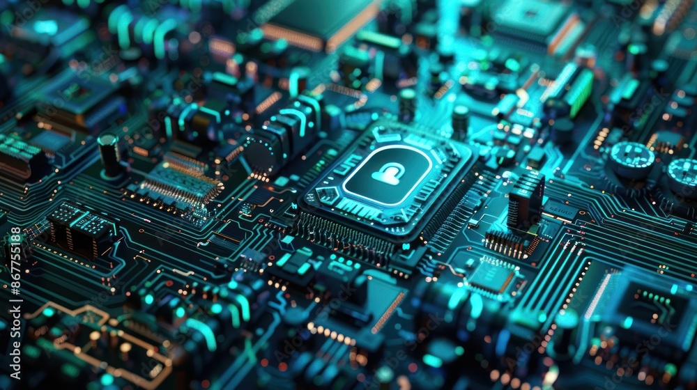 Cybersecurity Concept with Lock Icon on Circuit Board - High-tech ...