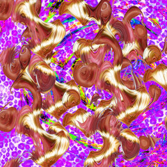 Poster - Combination textile collage pattern of wave and lines colored leopard snake tiger textures
