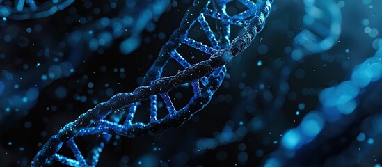 Poster - 3D rendered blue DNA on a dark background. Concept of genetics, science and medicine.